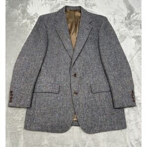Vintage Harris Tweed Blazer Jacket Mens 40R Gray Wool Herringbone Sport Coat 60s